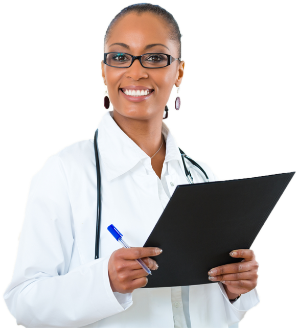 Mulher com prancheta sorrindo